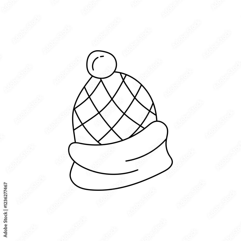 Fototapeta premium Doodle Winter Clipart: Cartoon Winter Clipart: Outline Kawaii Winter Vector Graphics