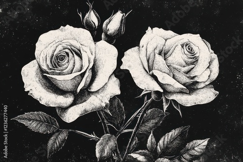 Obraz na płótnie Vintage stipple roses in y2k coquette collage aesthetic: retro monochrome design with romantic grunge gothic surreal elements for unique poster art w salonie