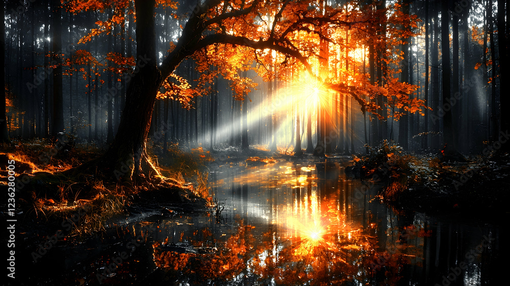 Autumn sunrise forest stream reflection nature wallpaper Autumn sunrise forest stream reflection nature wallpaper
