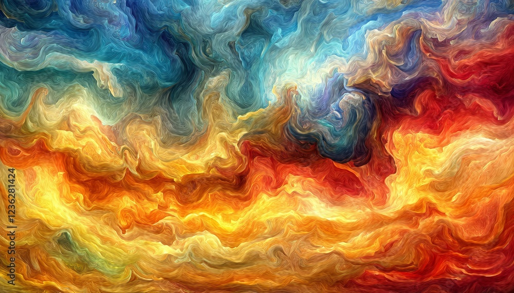 Fototapeta premium Abstract Swirls of Color Digital Painting with Layered Organic Textures and Bright Golden Hues