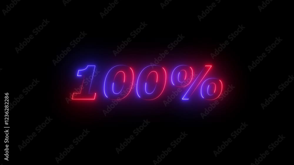 Neon glowing 100 % percent sign on black background. Abstract 100 % percent text neon animation 4K animation Neon glowing 100 % percent sign on black background. Abstract 100 % percent text neon animation 4K animation
