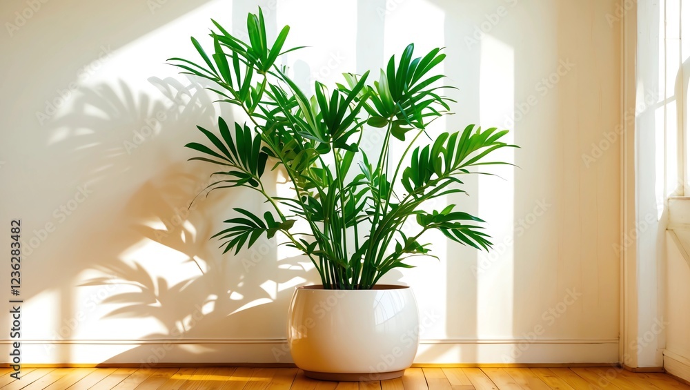 White wall and plant with sunlight White wall and plant with sunlight