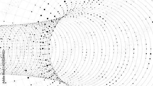 Abstract wireframe white tunnel. Vector wormhole. 3D portal. Futuristic fantasy funnel.