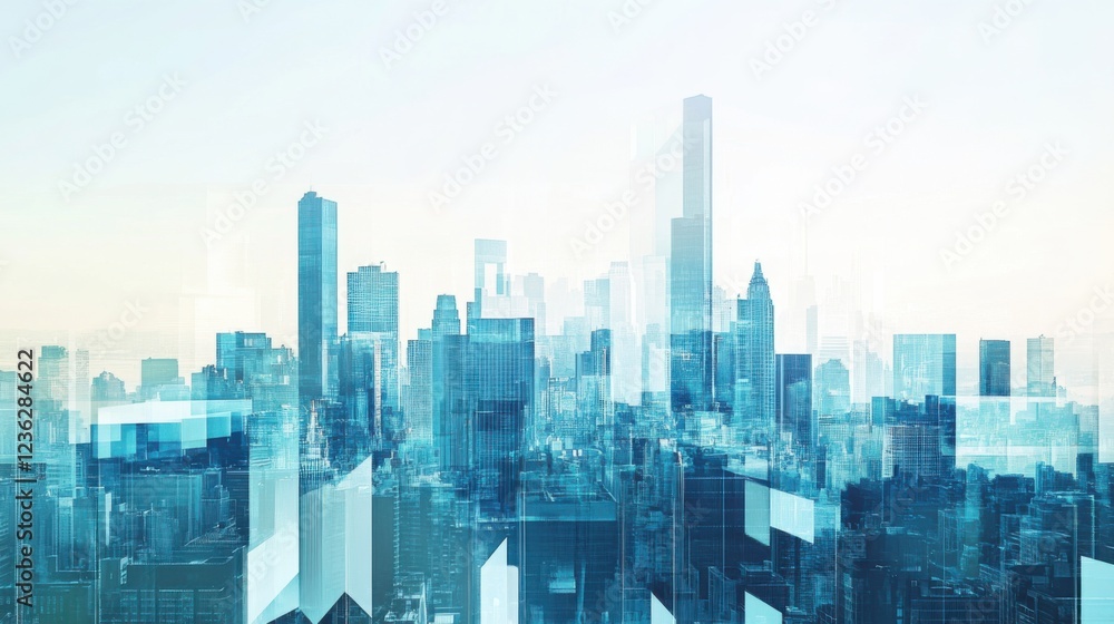 Obraz premium Abstract digital representation of a city skyline, symbolizing urban development and growth, Urban scene