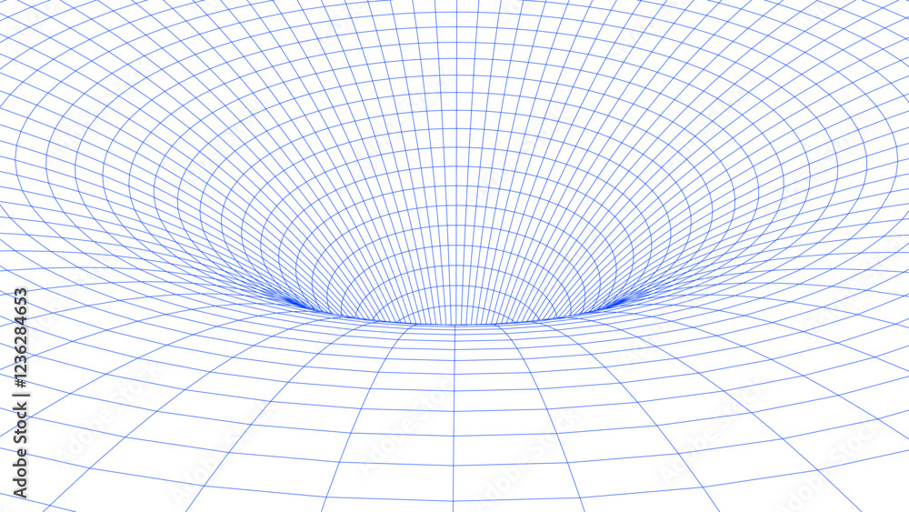 Fototapeta premium Abstract wireframe blue tunnel. Vector wormhole. 3D portal. Futuristic fantasy funnel.