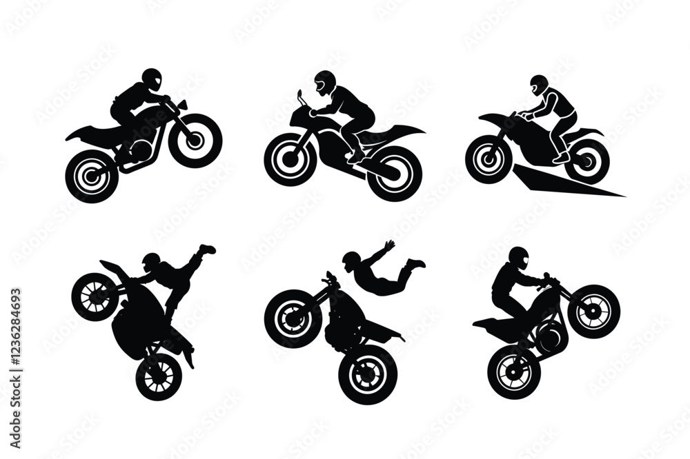 Naklejka premium Motorcycle stunt show silhouettes