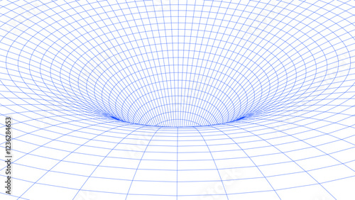 Abstract wireframe blue tunnel. Vector wormhole. 3D portal. Futuristic fantasy funnel.