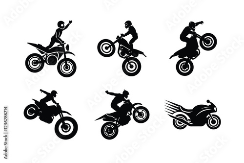 High-speed motorcycle stunt silhouettes