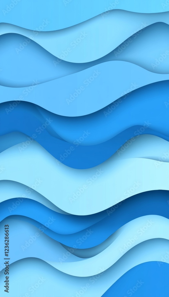 Fototapeta premium Abstract Background With 3D Wavy Texture. Blue Gradient, For Design, Banner, Presentation. Vector.