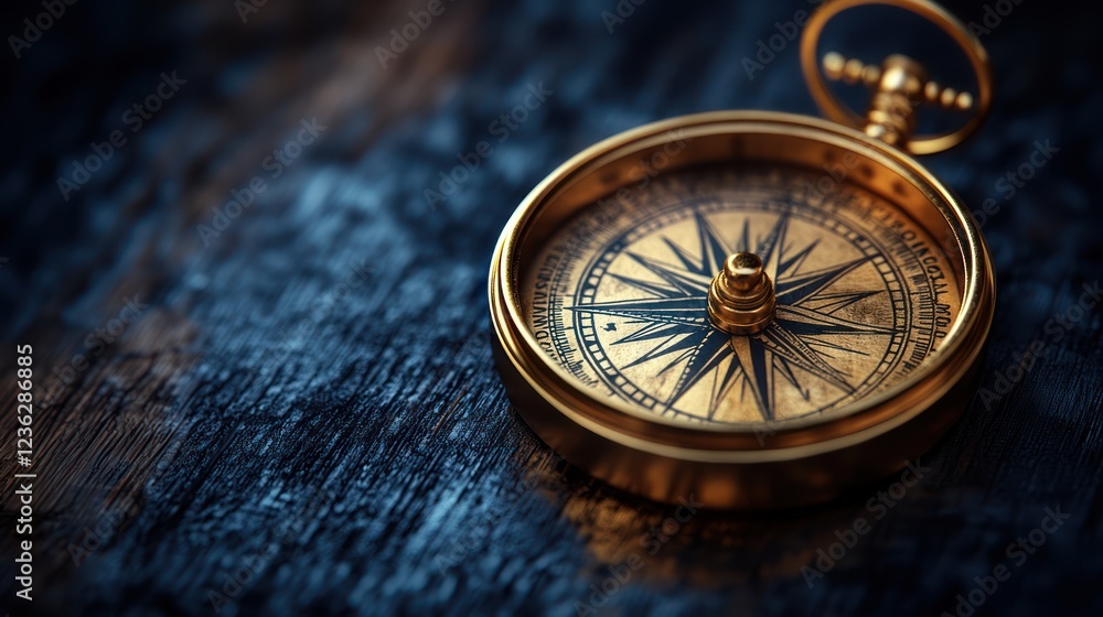 Antique compass on dark wooden surface, guiding direction Antique compass on dark wooden surface, guiding direction