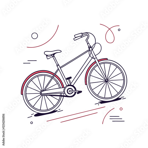 Minimalist Bicycle Illustration with Red Spokes and Motion Lines – Dynamic Vector Art