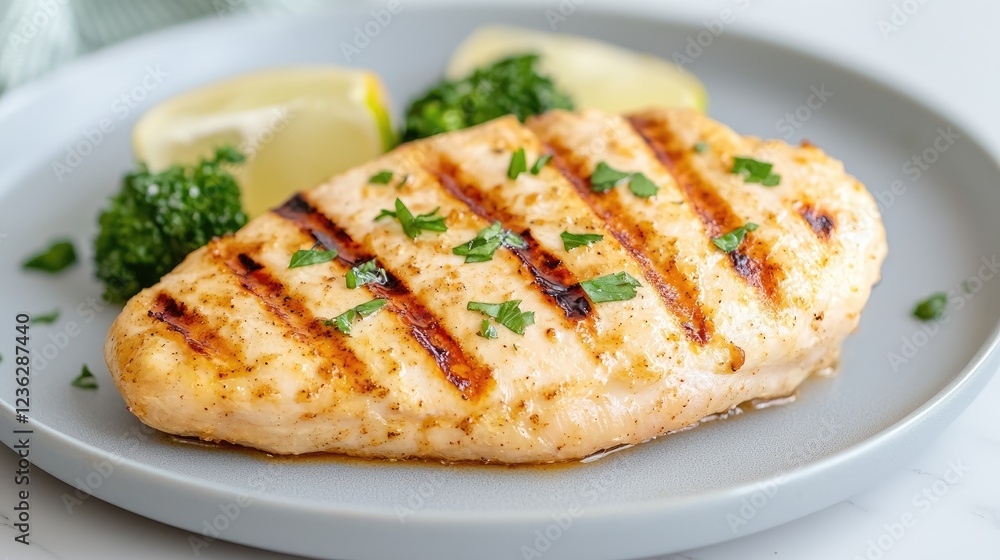 Grilled chicken breast with broccoli and lime. Healthy meal Grilled chicken breast with broccoli and lime. Healthy meal