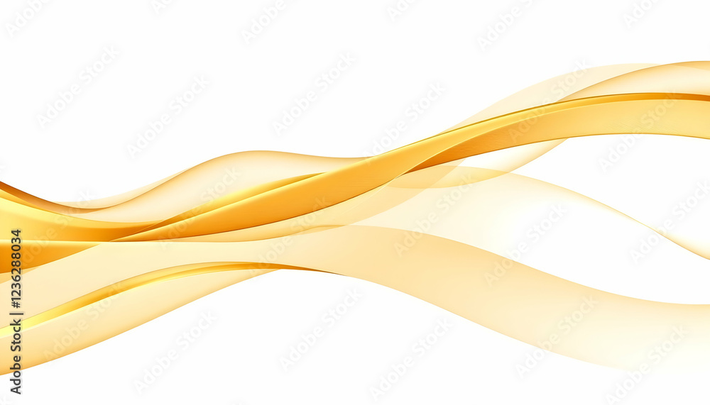 Abstract, flowing golden waves, translucent ribbons, white background, ethereal, smooth curves, intertwining lines, minimalist design, light and airy, elegant motion, digital art, soft gradient, yello Abstract, flowing golden waves, translucent ribbons, white background, ethereal, smooth curves, intertwining lines, minimalist design, light and airy, elegant motion, digital art, soft gradient, yello