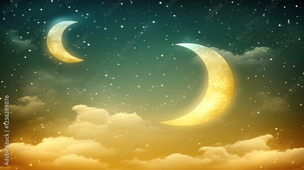 Fototapeta premium Double Crescent Moons Night Sky Cloudscape Fantasy