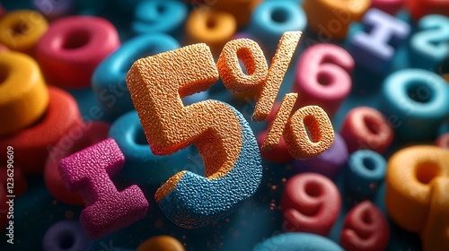 5% discount offer, colorful numbers background, sale promotion