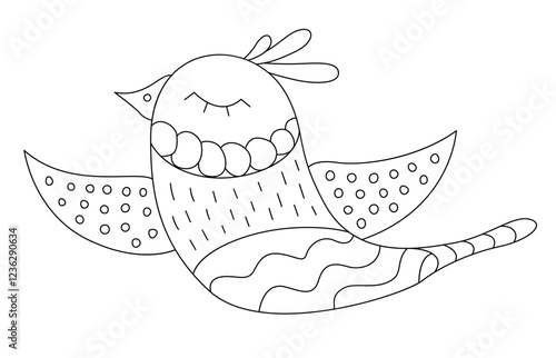 Coloring book page with cute bird