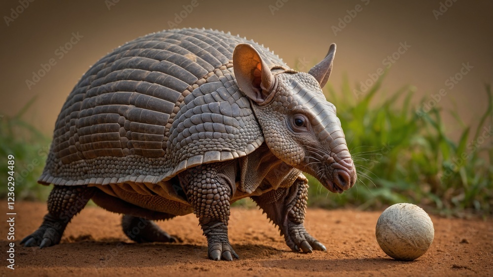 Armadillo and Ball: Curious Wildlife Photo Armadillo and Ball: Curious Wildlife Photo