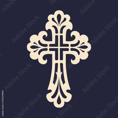 Ornate cross symbol. Christian cross sign. Vector illustration