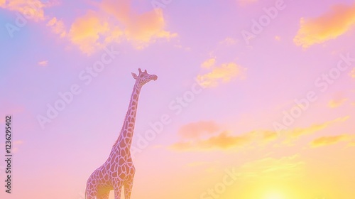 Giraffe Sunset Savannah Africa Wildlife Peaceful photo