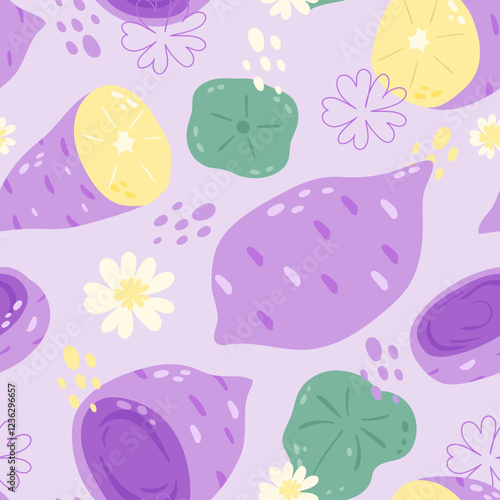 Seamless pattern taro on color background. Vector illustration.