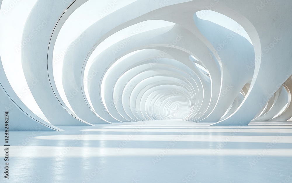 Fototapeta premium Abstract white spiral architectural tunnel interior.