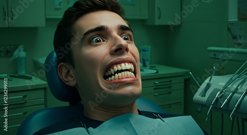 Scared Man at the Dentist Fearful Expression Dental Anxiety photo