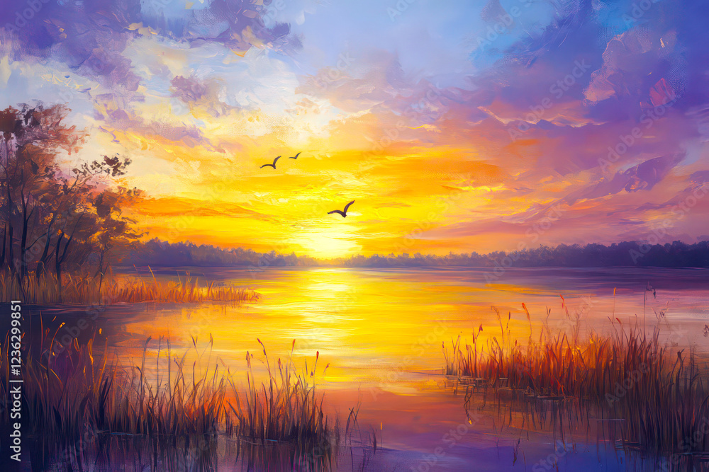 Captivating depiction of a serene Easter sunrise over a lake. Captivating depiction of a serene Easter sunrise over a lake.