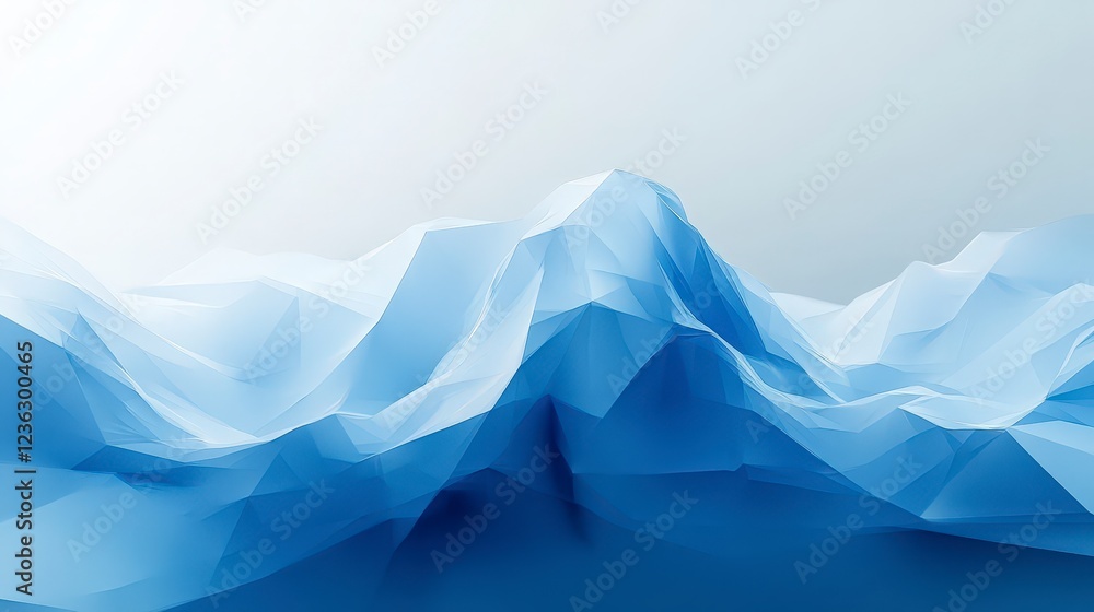 Abstract Low-Poly Blue Mountain Landscape in Soft Organic Curves Abstract Low-Poly Blue Mountain Landscape in Soft Organic Curves