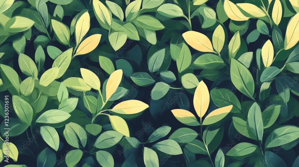 Lush Green Foliage Background with Varying Leaf Shapes and Colors Lush Green Foliage Background with Varying Leaf Shapes and Colors