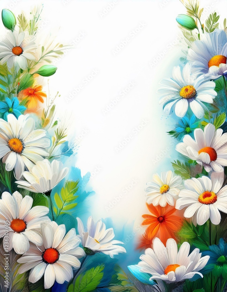 border frame white daisy flowers on white background with copy space border frame white daisy flowers on white background with copy space