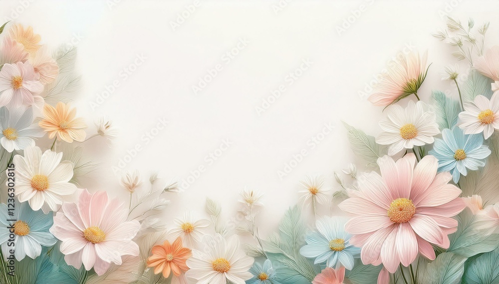 Fototapeta premium border frame white daisy flowers on white background with copy space