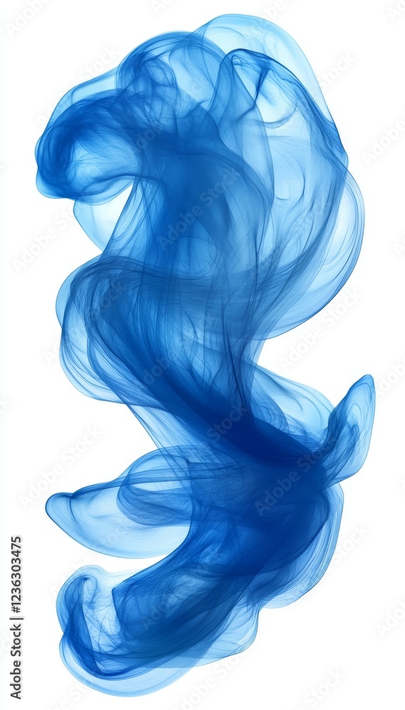 Abstract Flowing Blue Smoke, Dynamic and Swirling Fluid Shape, Isolated on White Background. Abstract Flowing Blue Smoke, Dynamic and Swirling Fluid Shape, Isolated on White Background.