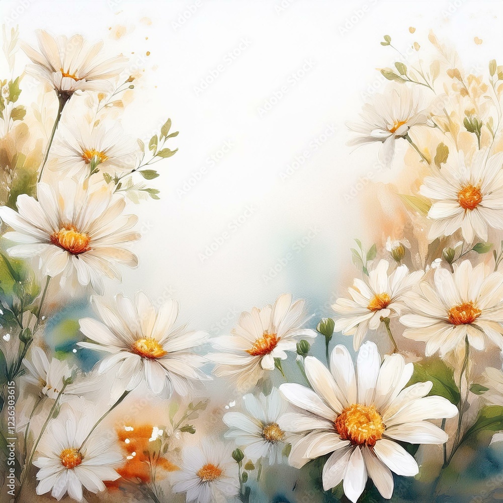 Fototapeta premium border frame white daisy flowers on white background with copy space