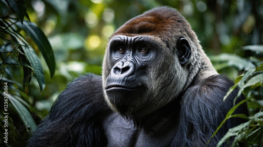 Fototapeta premium Powerful Gorilla Portrait in Lush Jungle