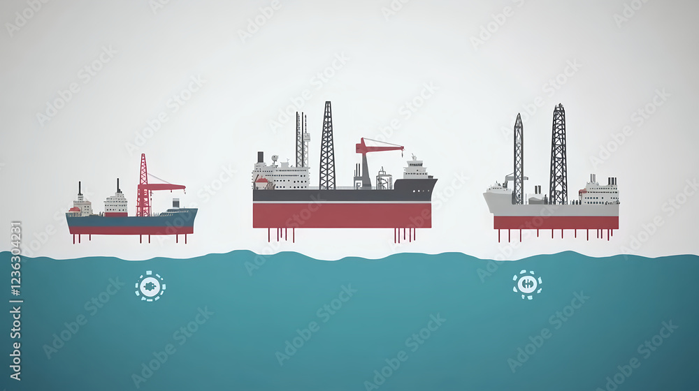 Obraz premium Maritime operations offshore oil platforms ocean infographic industrial environment aerial view energy exploration