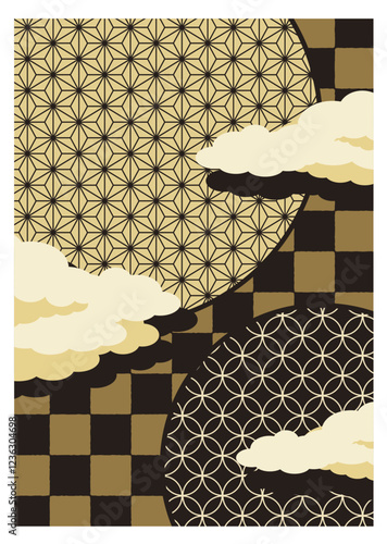 日本の伝統柄の麻の葉模様と七宝模様のかっこいい背景黒.ai