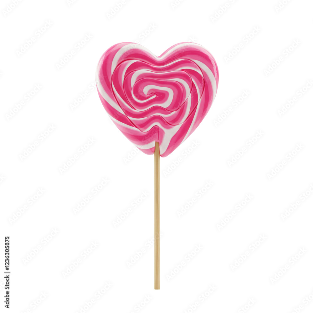 pink and white lollipop in heart shaped on stick isolated on white background. pink and white lollipop in heart shaped on stick isolated on white background.