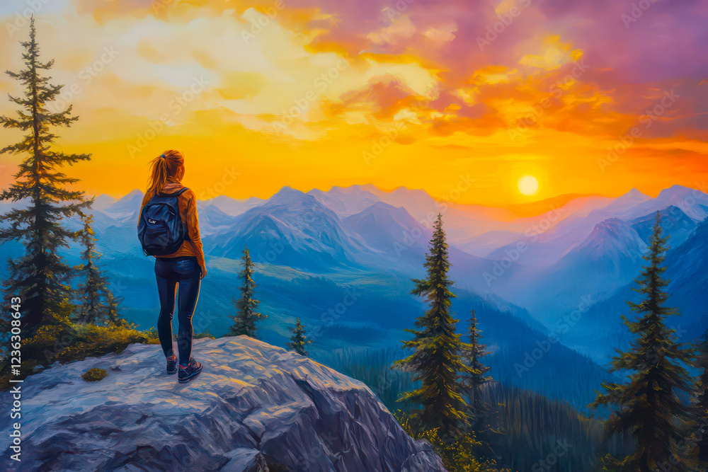 Sunset hike to a mountaintop with a breathtaking view. Sunset hike to a mountaintop with a breathtaking view.