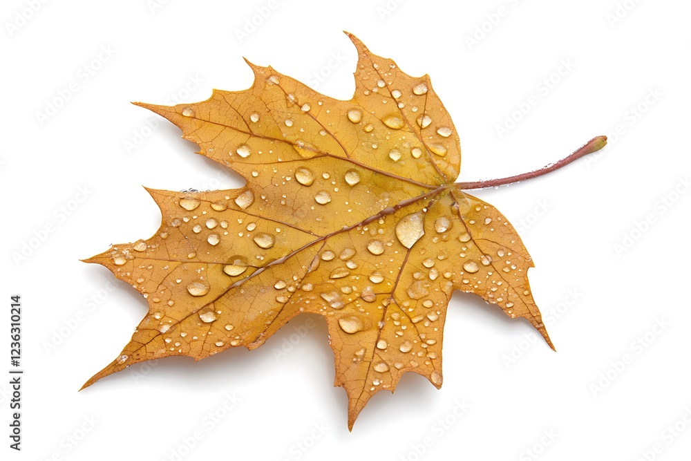 Naklejka premium Autumn Maple Leaf with Dew Drops
