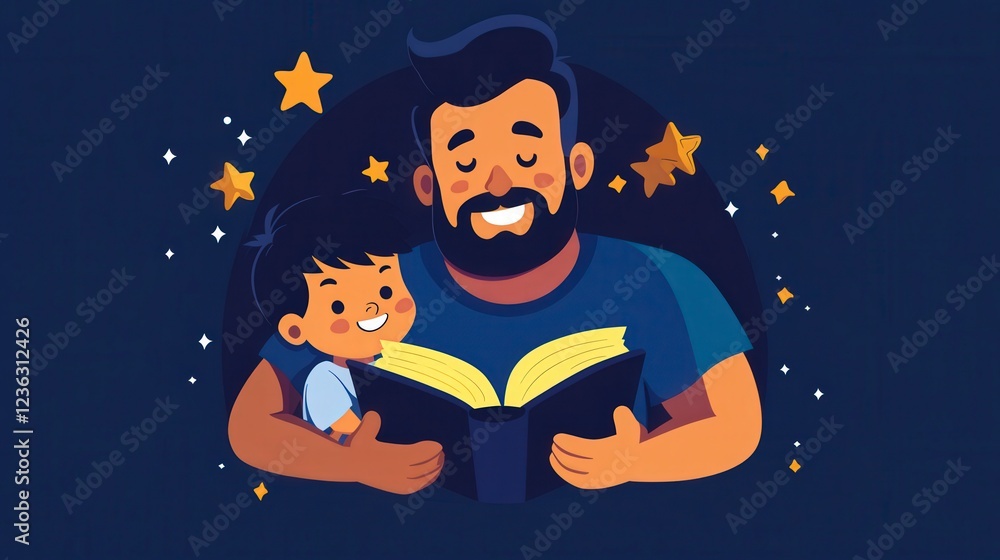Fototapeta premium Joyful Father and Son Enjoying Story Time Together at Night