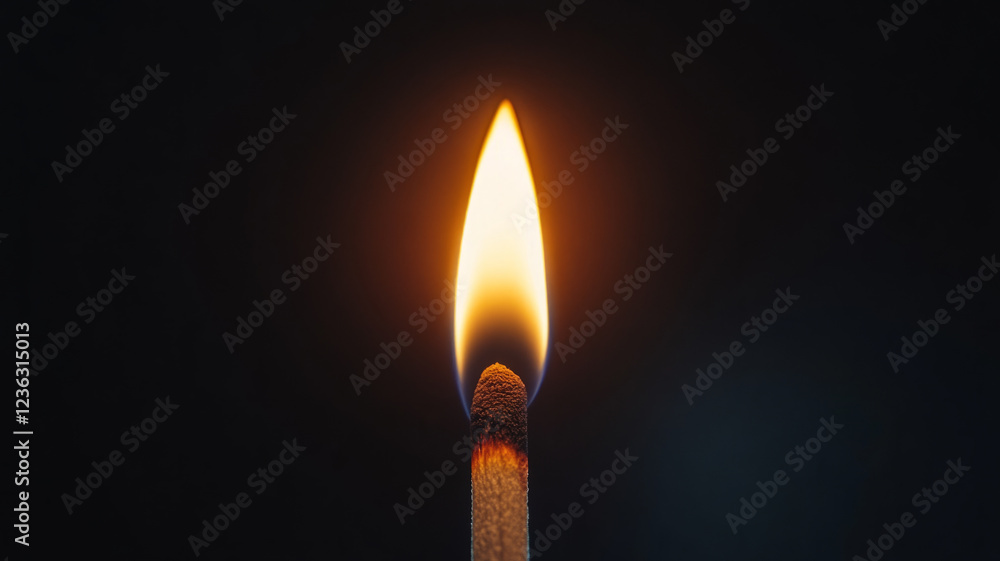 A matchstick flame against a dark background. A matchstick flame against a dark background.