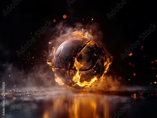  Basketball Burning on Fire in Orange Flames photo