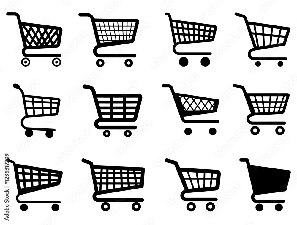 SHOPPING CART SILHOUETTE ON WHITE BACKGROUND SHOPPING CART SILHOUETTE ON WHITE BACKGROUND