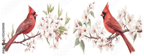 Antique botanical drawing of a red cardinal bird 2