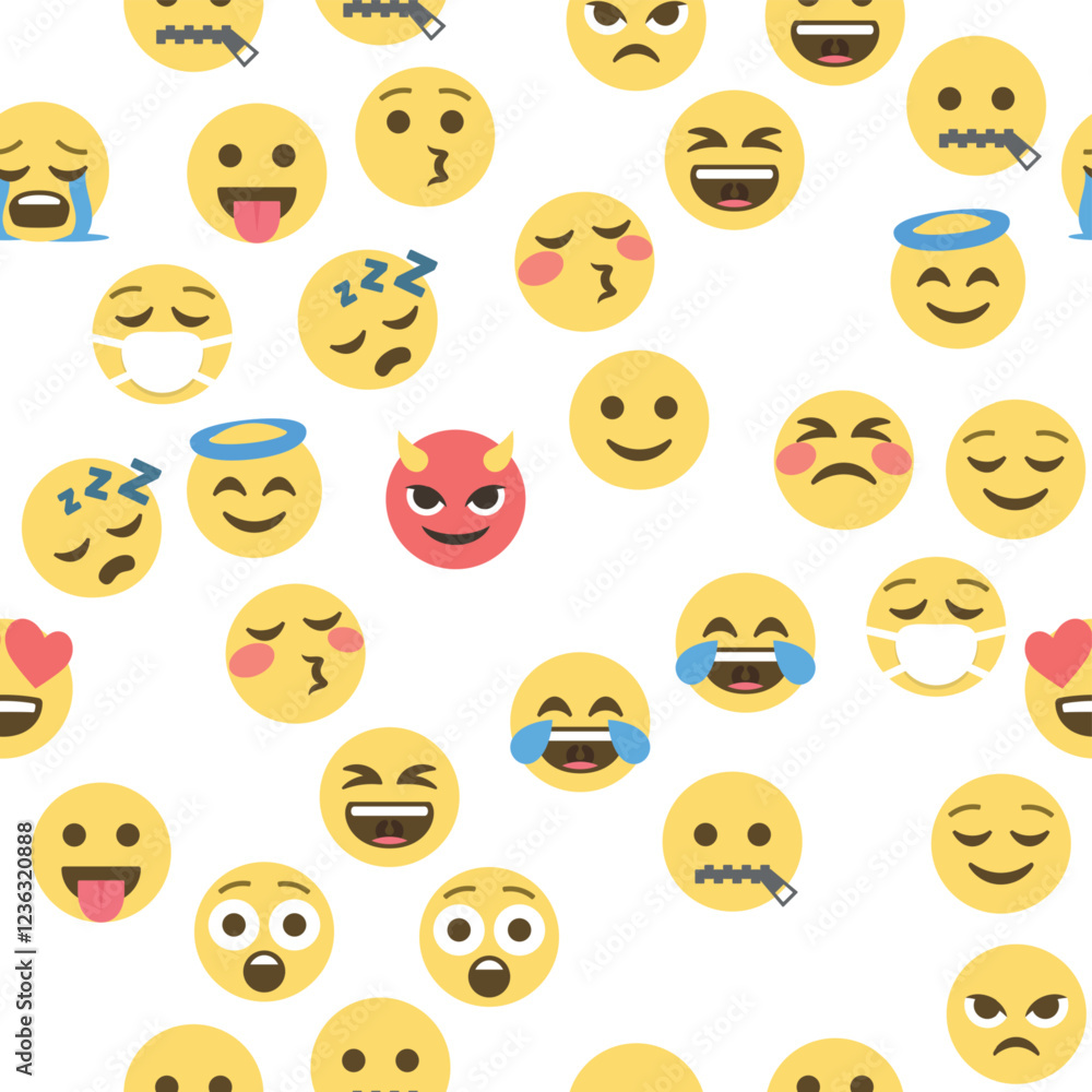 Fototapeta premium Seamless pattern of emoticons and emoji, emoji vector illustration, emoji background for social network.