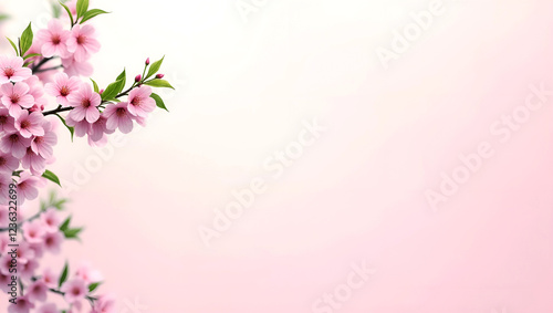 Minimalist Spring Floral Background with Cherry Blossoms and Empty Space for Custom Text