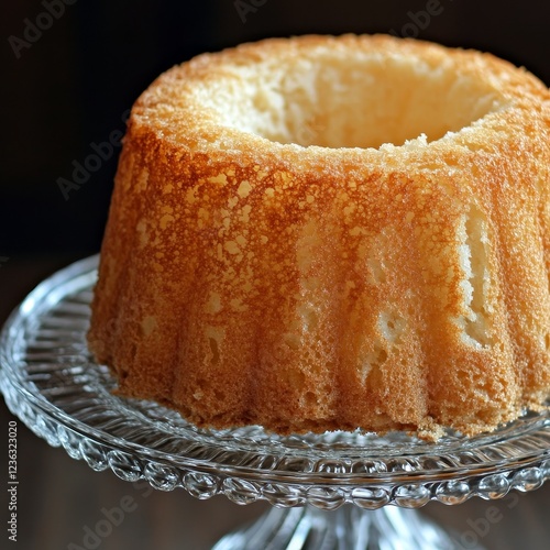 Soft and Fluffy Bundt Cake Freshly Baked and Displayed on a Crystal Serving Stand With Natural Light Highlighting Its Texture