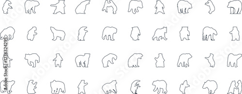 Bear silhouette, various poses of bear, standing, walking, sitting, wildlife, nature, animal, black, outline, wild, mammal, grizzly bear collection