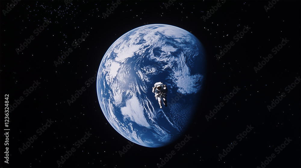 Naklejka premium 宇宙飛行士の船外活動と壮大な地球の景色