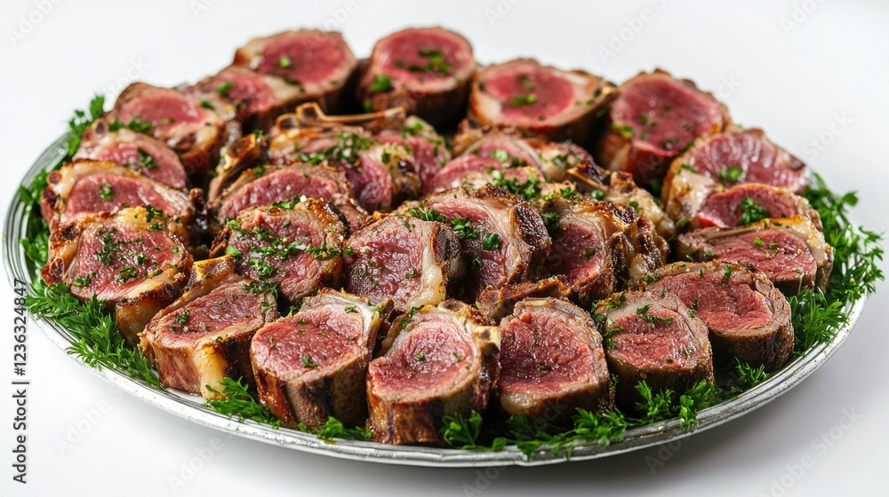 Grilled lamb chops ready to be served, garnished with herbs and seasonings for a flavorful dining experience. Grilled lamb chops ready to be served, garnished with herbs and seasonings for a flavorful dining experience.